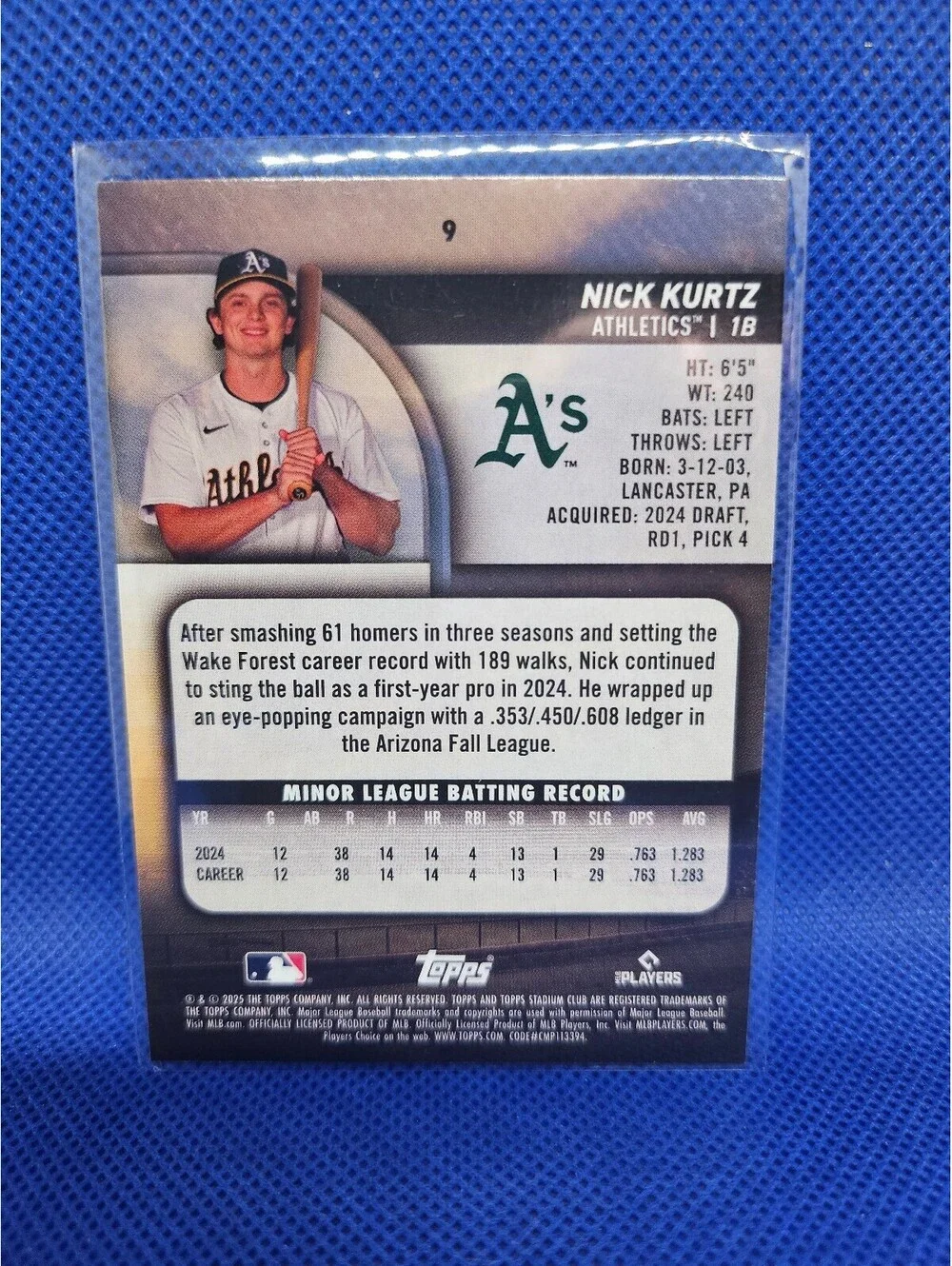 Nick Kurtz (RC) [Green insert] #9 - 2025 Topps Stadium Club - A's
